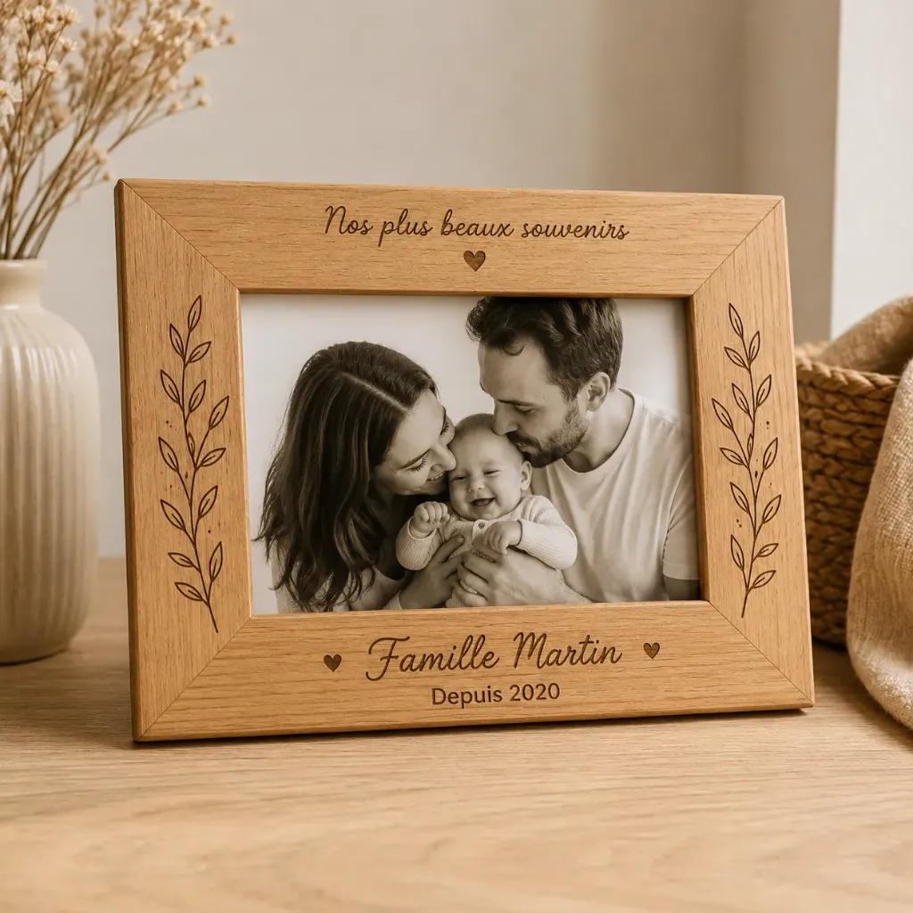 Cadre / photo gravée sur bois